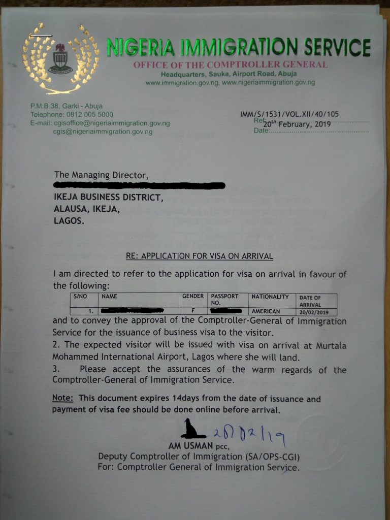 Nigeria Visa On Arrival Approval Letter TravelVisa ng