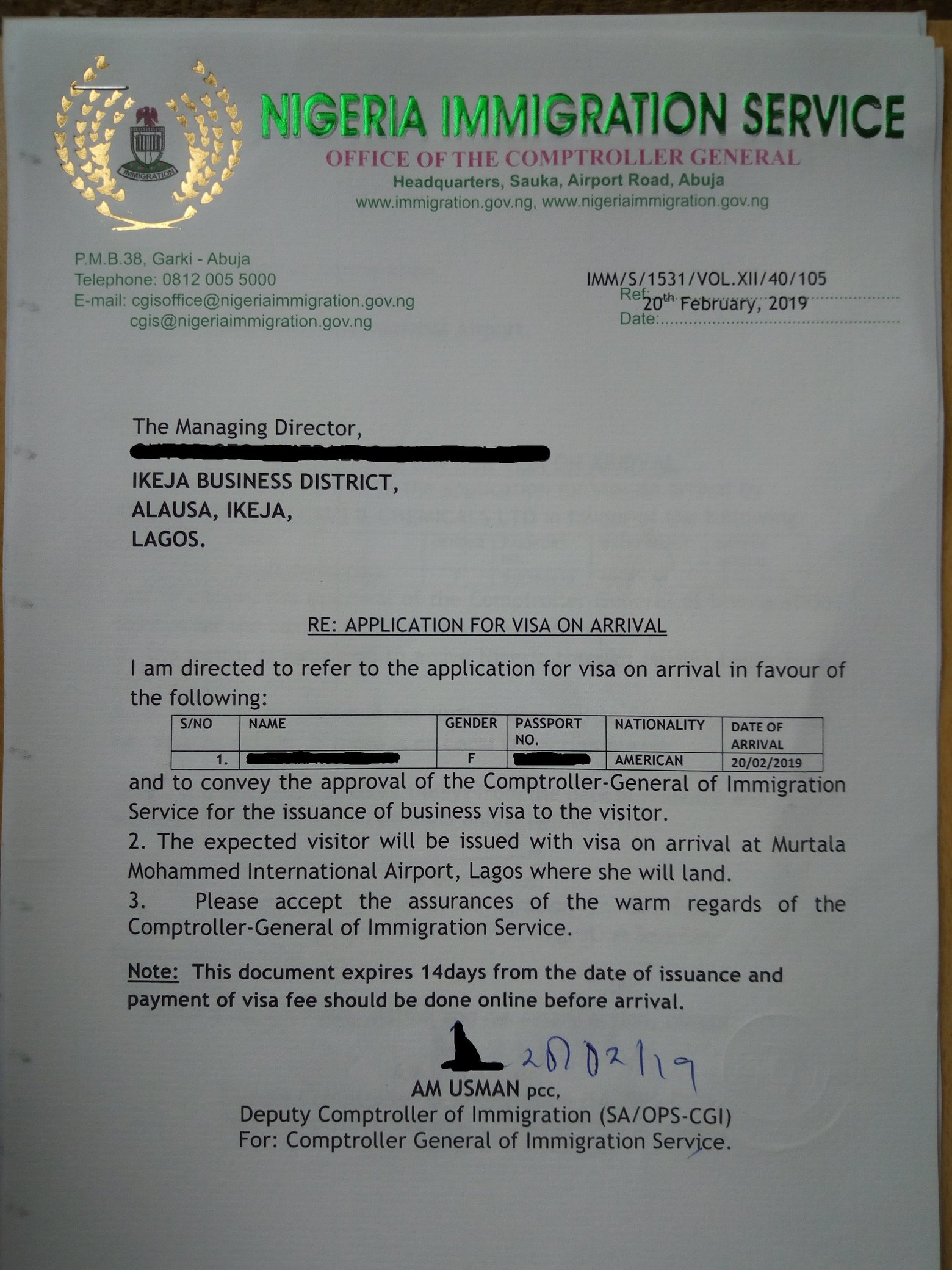 Nigeria visa on Arrival Approval Letter | TravelVisa.ng
